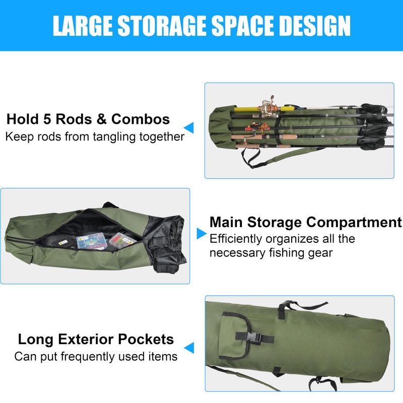 OROOTL Fishing Rod Bag Pole Case, Portable Large Capacity Fishing Pole Carrier Case Oxford Waterproof Fishing Rod Organizer Travel Bag Fishing Gift for Men - Image 3